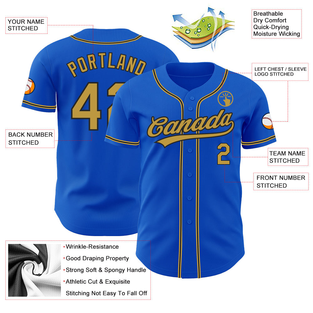 Custom Thunder Blue Old Gold-Black Authentic Baseball Jersey baseball jersey product view 3