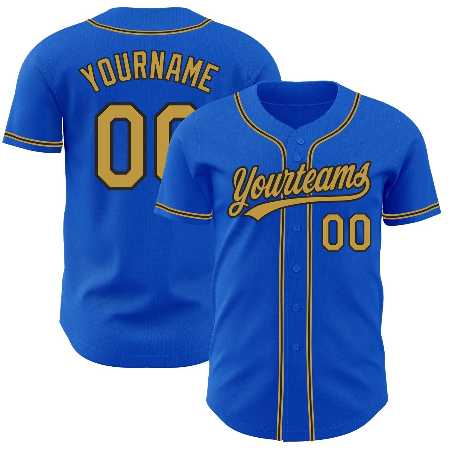 Custom Thunder Blue Old Gold-Black Authentic Baseball Jersey baseball jersey product view 1