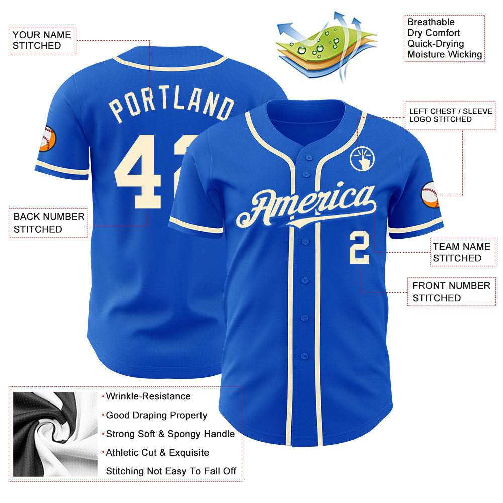 Custom Thunder Blue Cream Authentic Baseball Jersey baseball jersey product view 3