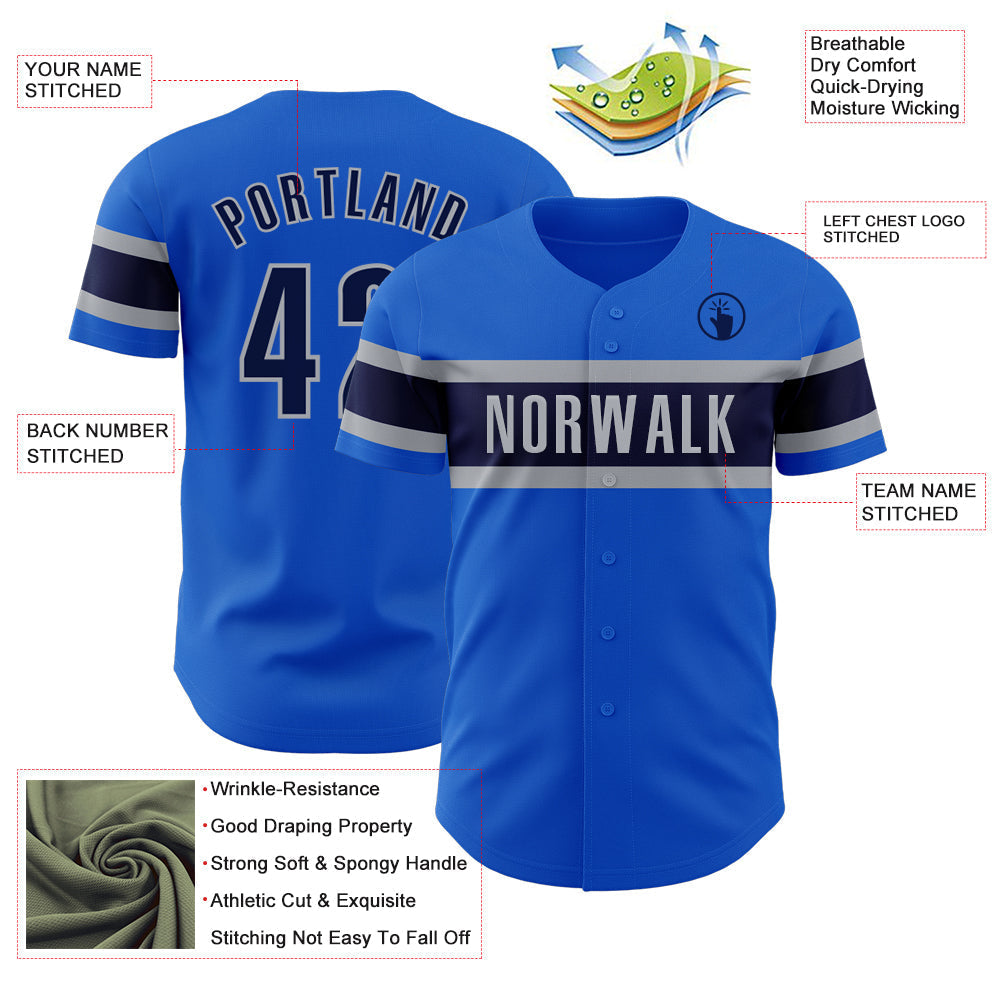 Custom Thunder Blue Navy-Gray Authentic Baseball Jersey baseball jersey product view 3