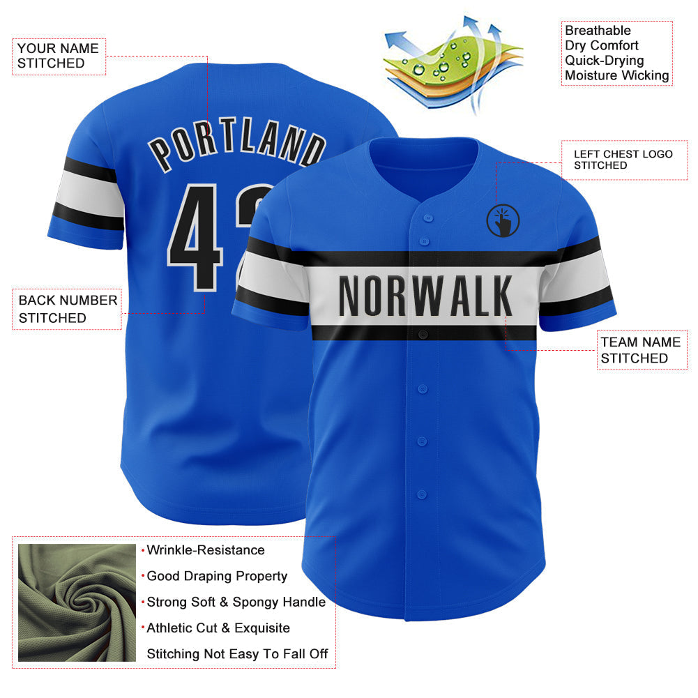 Custom Thunder Blue Black-White Authentic Baseball Jersey baseball jersey product view 3