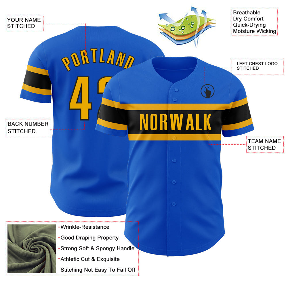 Custom Thunder Blue Gold-Black Authentic Baseball Jersey baseball jersey product view 3