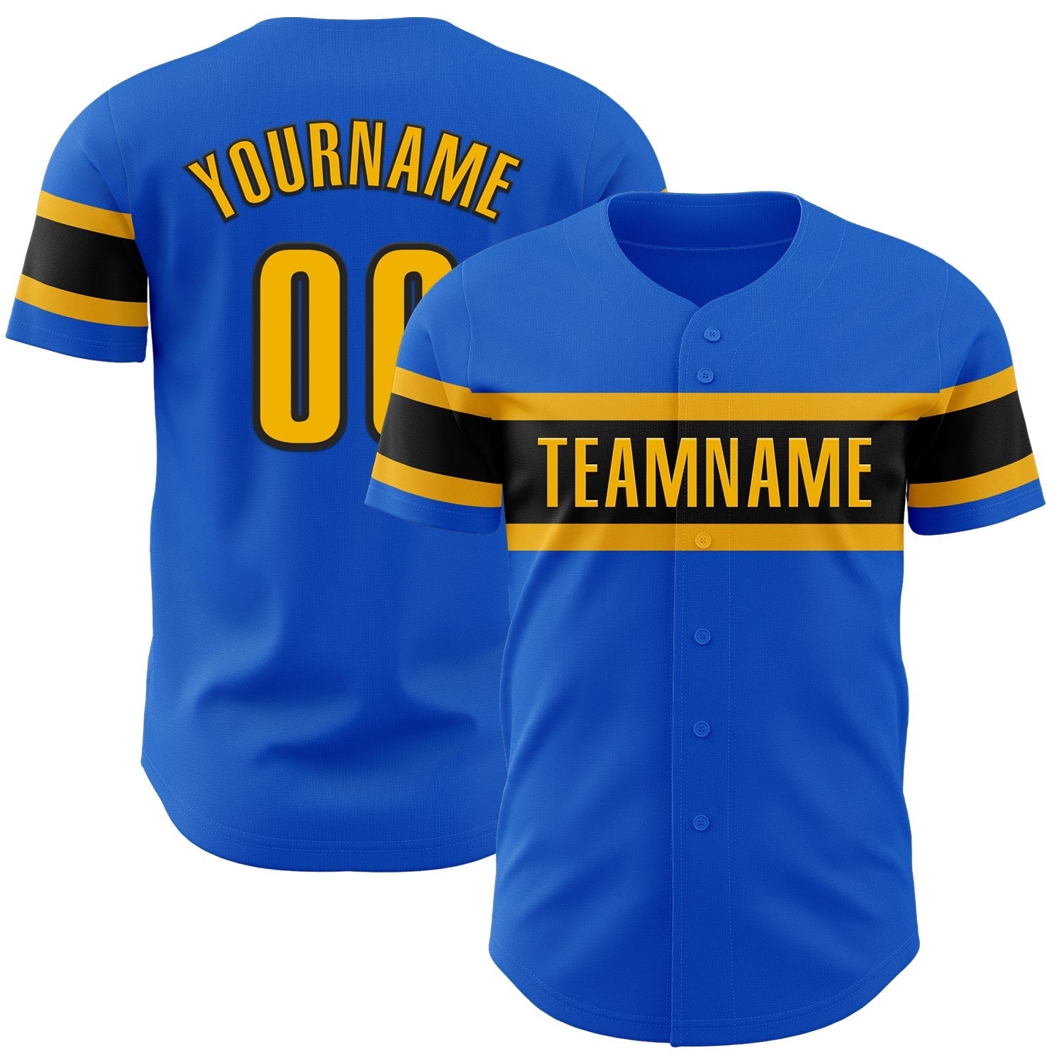 Custom Thunder Blue Gold-Black Authentic Baseball Jersey baseball jersey product view 1