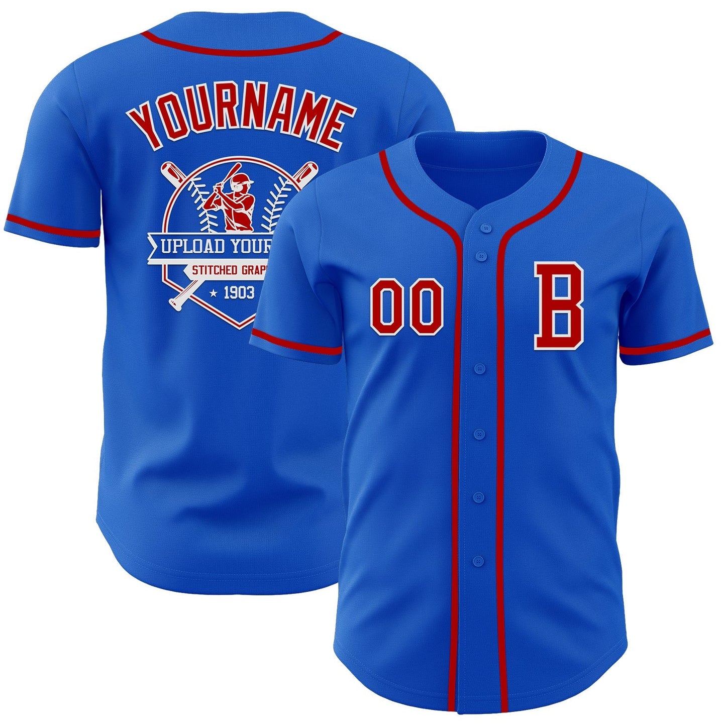 Custom Thunder Blue Red-White Authentic Baseball Jersey baseball jersey product view 5