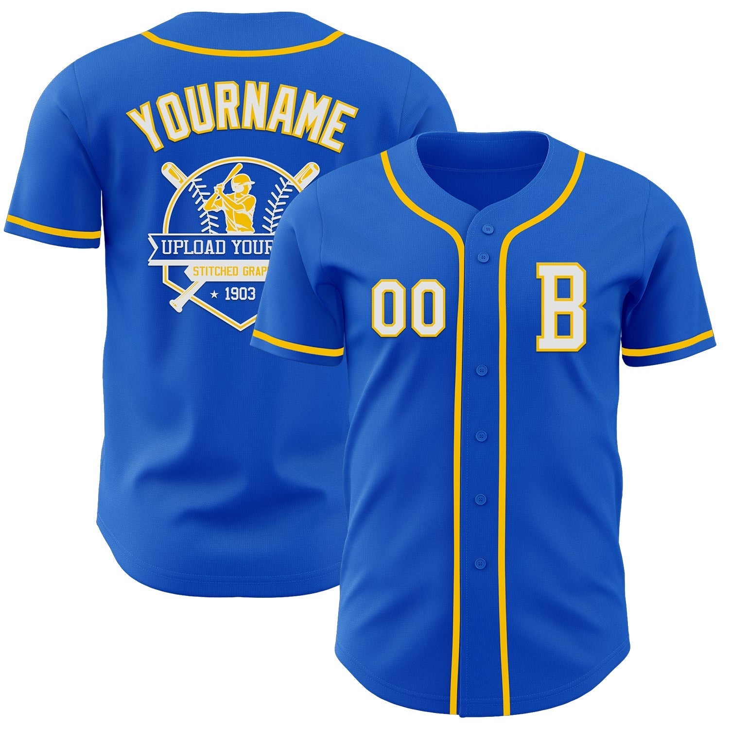 Custom Thunder Blue White-Yellow Authentic Baseball Jersey baseball jersey product view 5