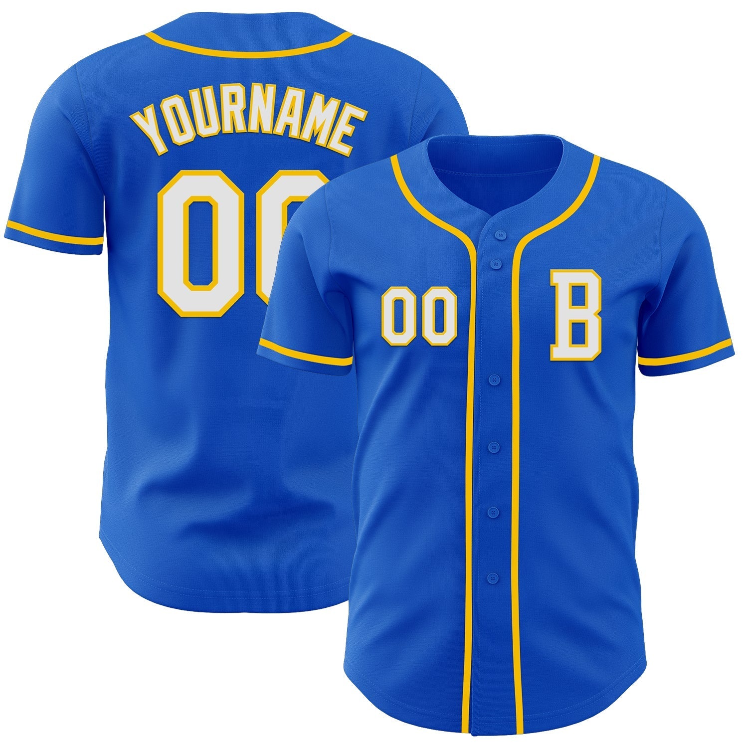 Custom Thunder Blue White-Yellow Authentic Baseball Jersey baseball jersey product view 1