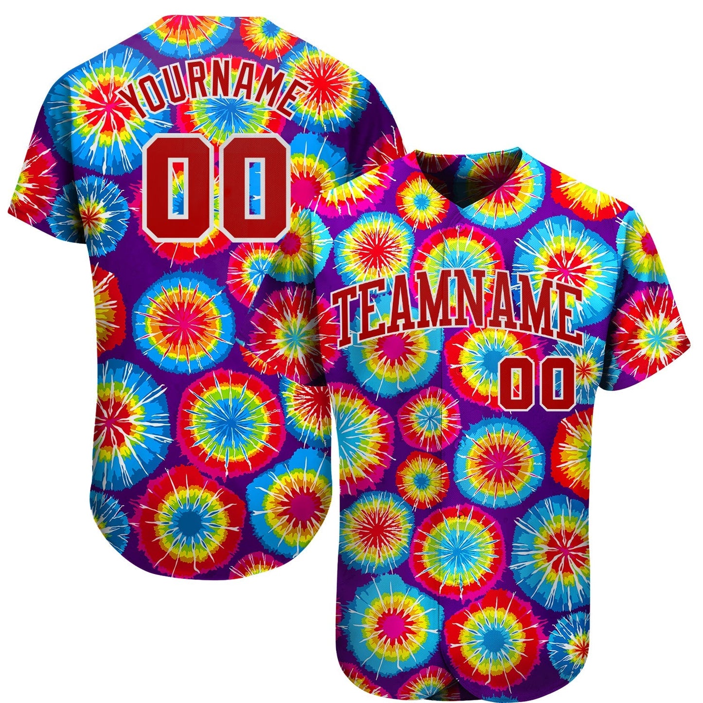 Custom Tie Dye Red-White 3D Authentic Baseball Jersey baseball jersey product view 1