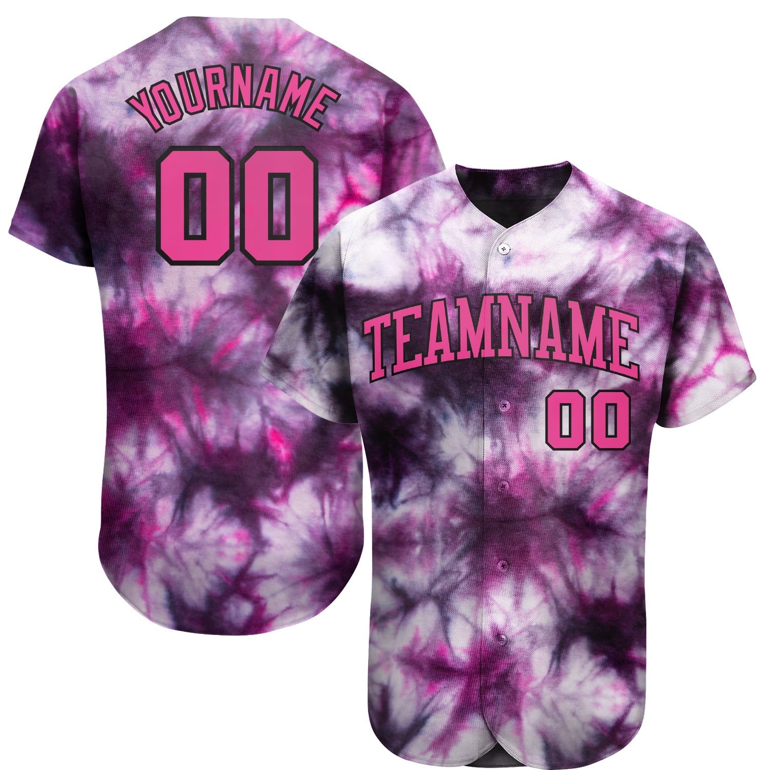 Custom Tie Dye Pink-Black 3D Authentic Baseball Jersey baseball jersey product view 1