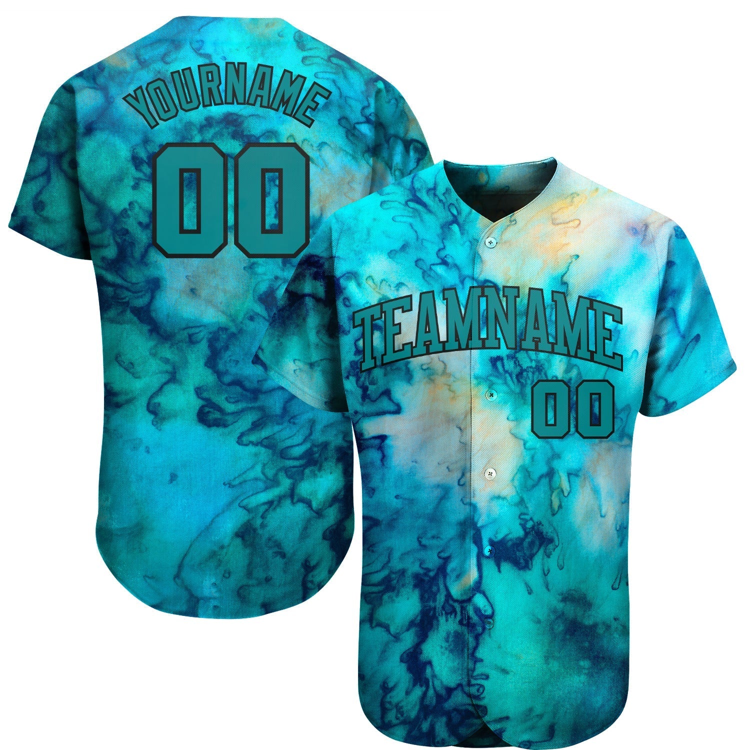Custom Tie Dye Teal-Black 3D Authentic Baseball Jersey baseball jersey product view 1