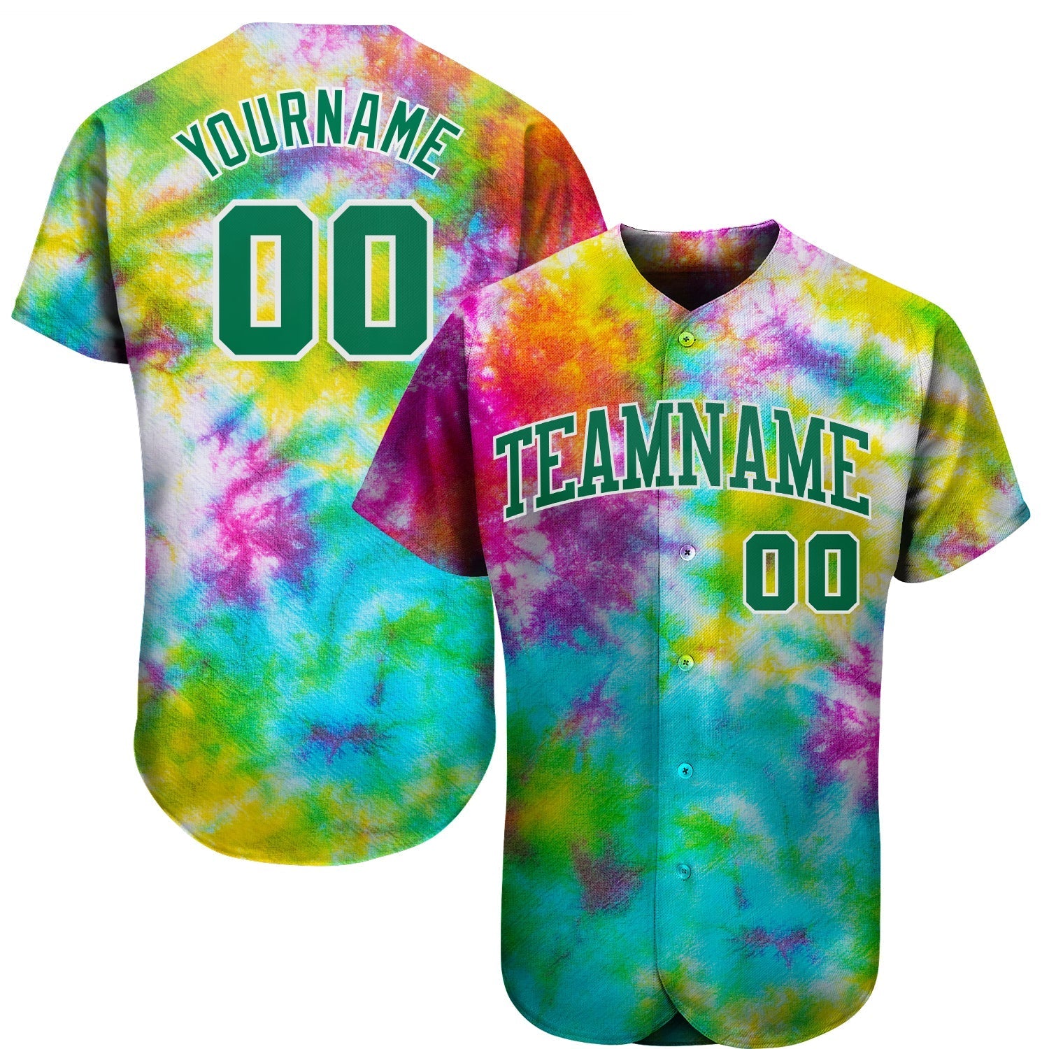 Custom Tie Dye Kelly Green-White 3D Authentic Baseball Jersey baseball jersey product view 1