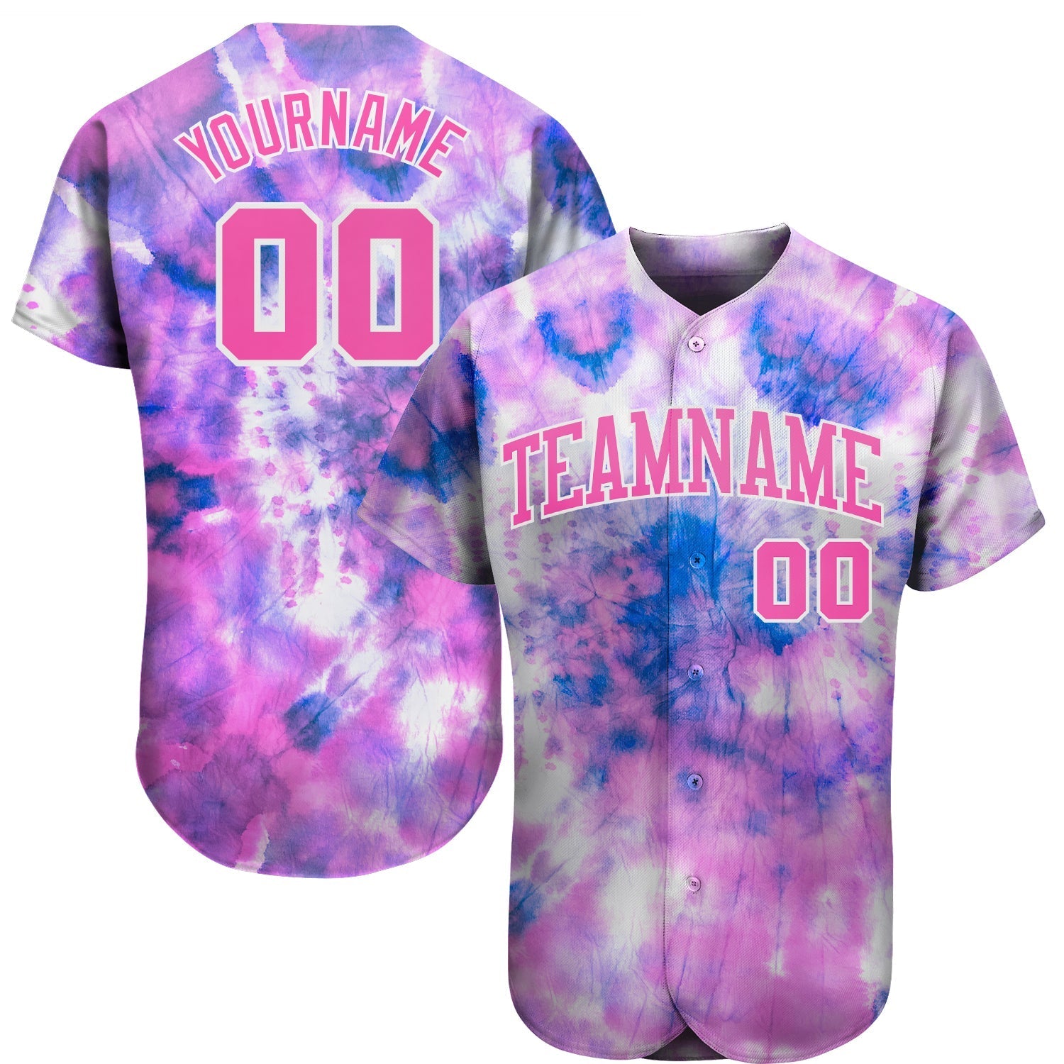 Custom Tie Dye Pink-White 3D Authentic Baseball Jersey baseball jersey product view 1