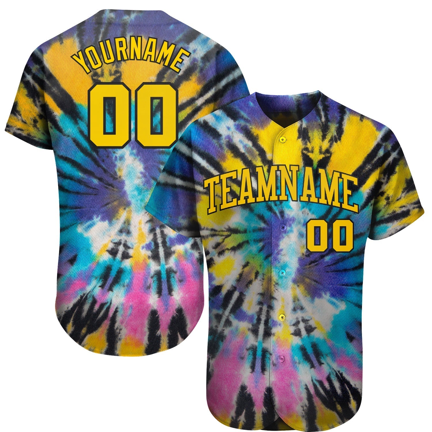 Custom Tie Dye Gold-Black 3D Authentic Baseball Jersey baseball jersey product view 1