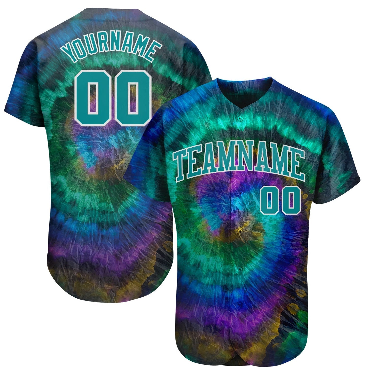 Custom Tie Dye Teal-White 3D Authentic Baseball Jersey baseball jersey product view 1
