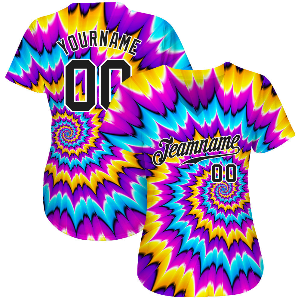 Custom Tie Dye Black-White 3D Authentic Baseball Jersey baseball jersey product view 2