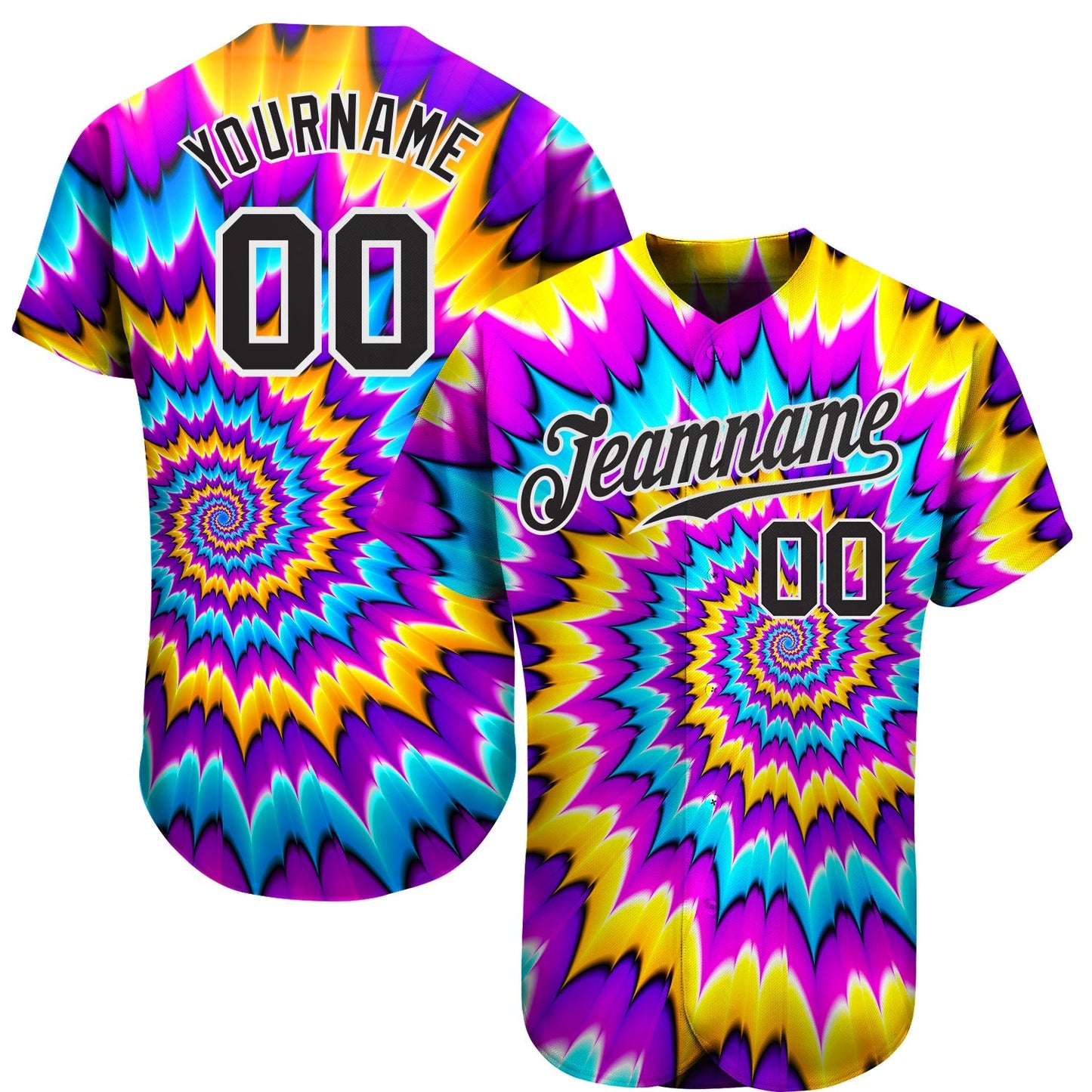Custom Tie Dye Black-White 3D Authentic Baseball Jersey baseball jersey product view 1