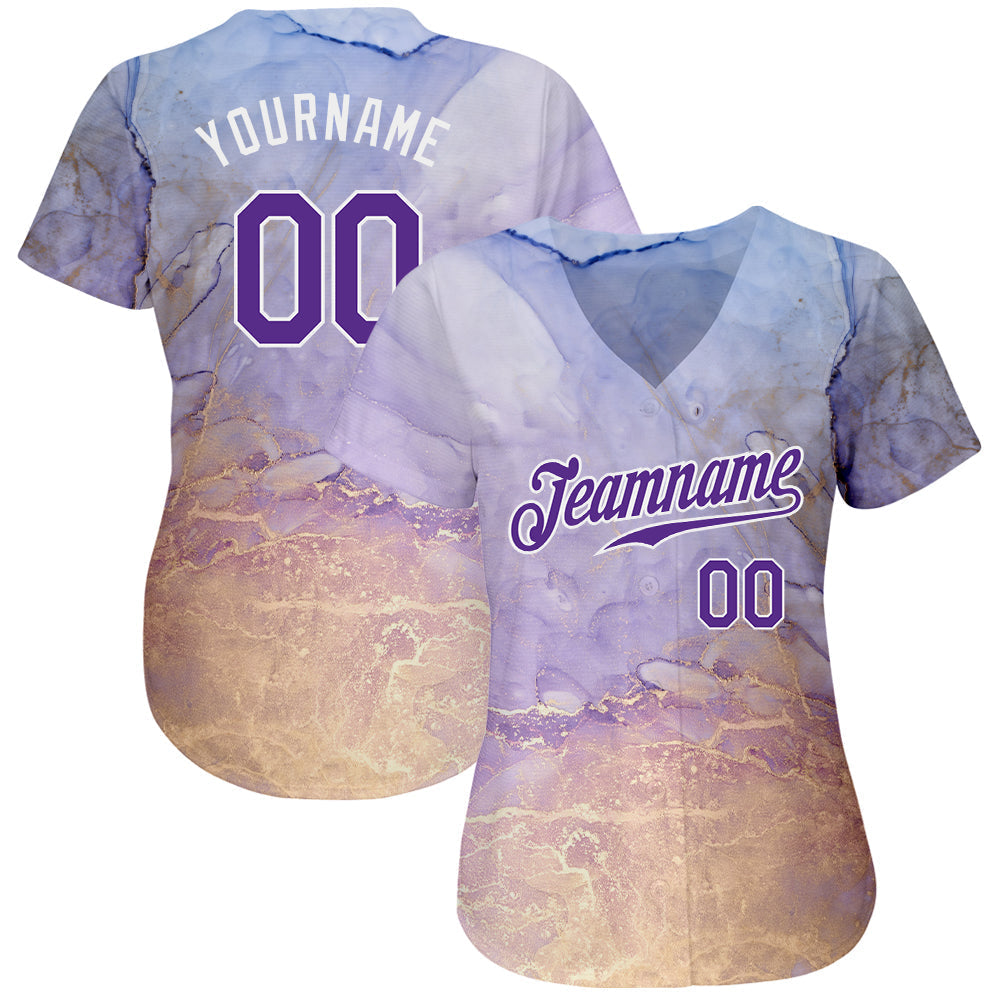 Custom Tie Dye Purple-White 3D Authentic Baseball Jersey baseball jersey product view 2