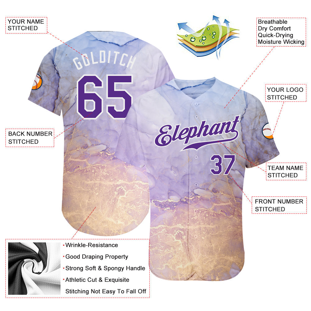 Custom Tie Dye Purple-White 3D Authentic Baseball Jersey baseball jersey product view 3