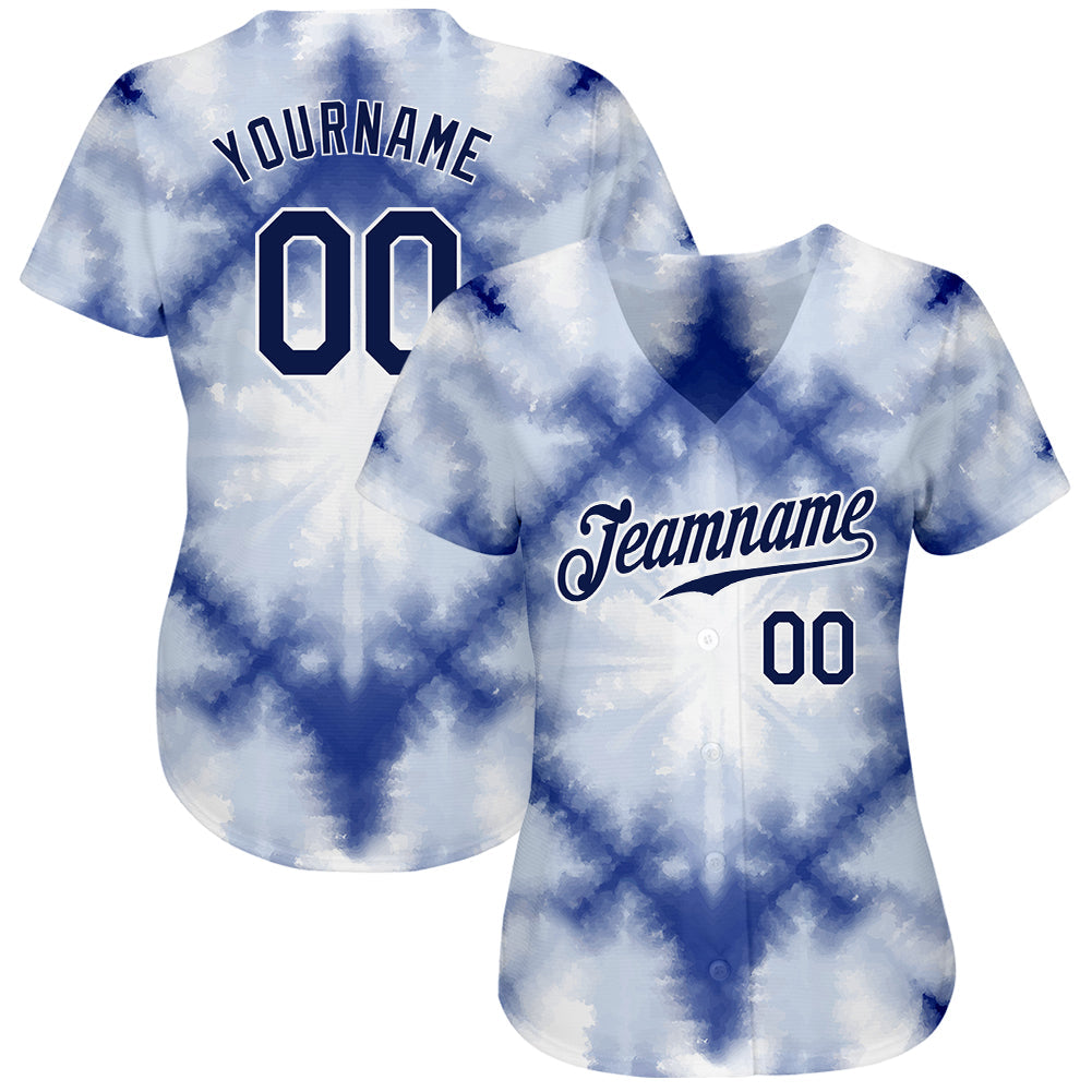 Custom Tie Dye Navy-White 3D Shibori Authentic Baseball Jersey baseball jersey product view 2