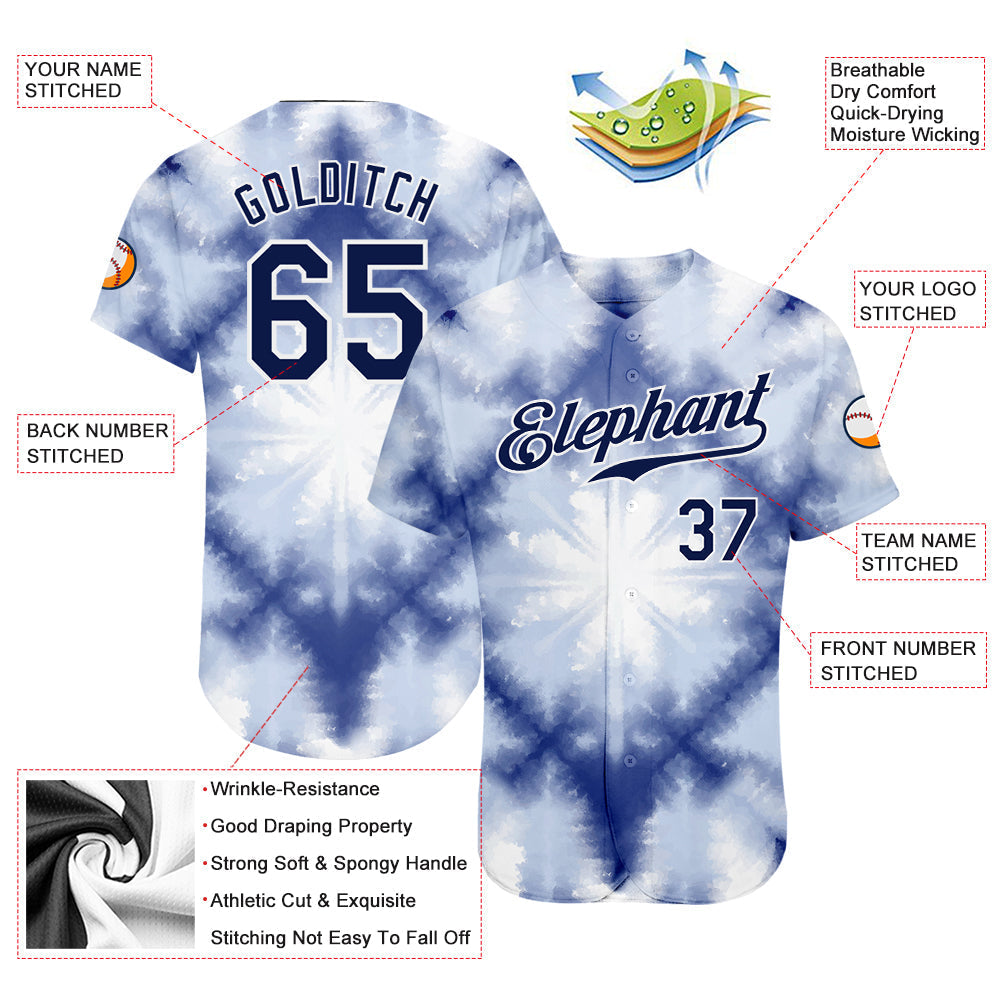 Custom Tie Dye Navy-White 3D Shibori Authentic Baseball Jersey baseball jersey product view 3
