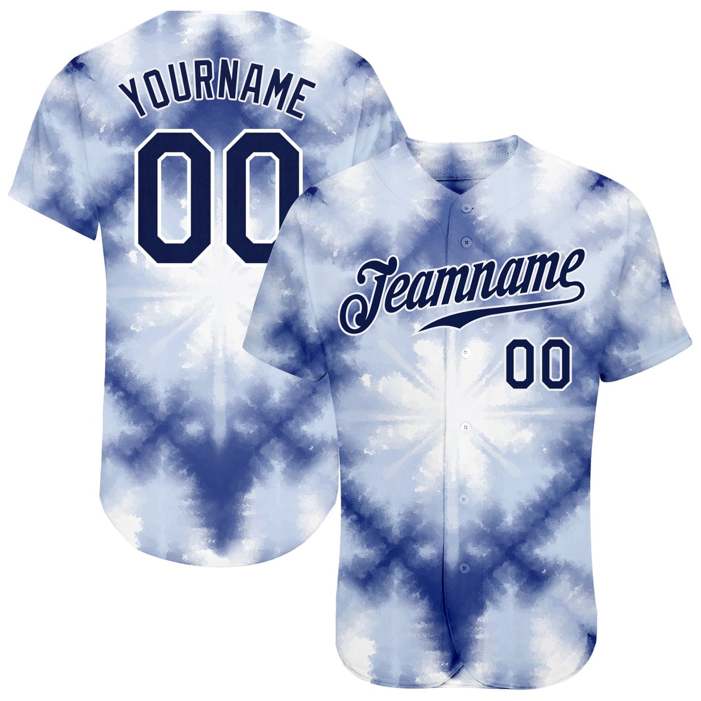 Custom Tie Dye Navy-White 3D Shibori Authentic Baseball Jersey baseball jersey product view 1