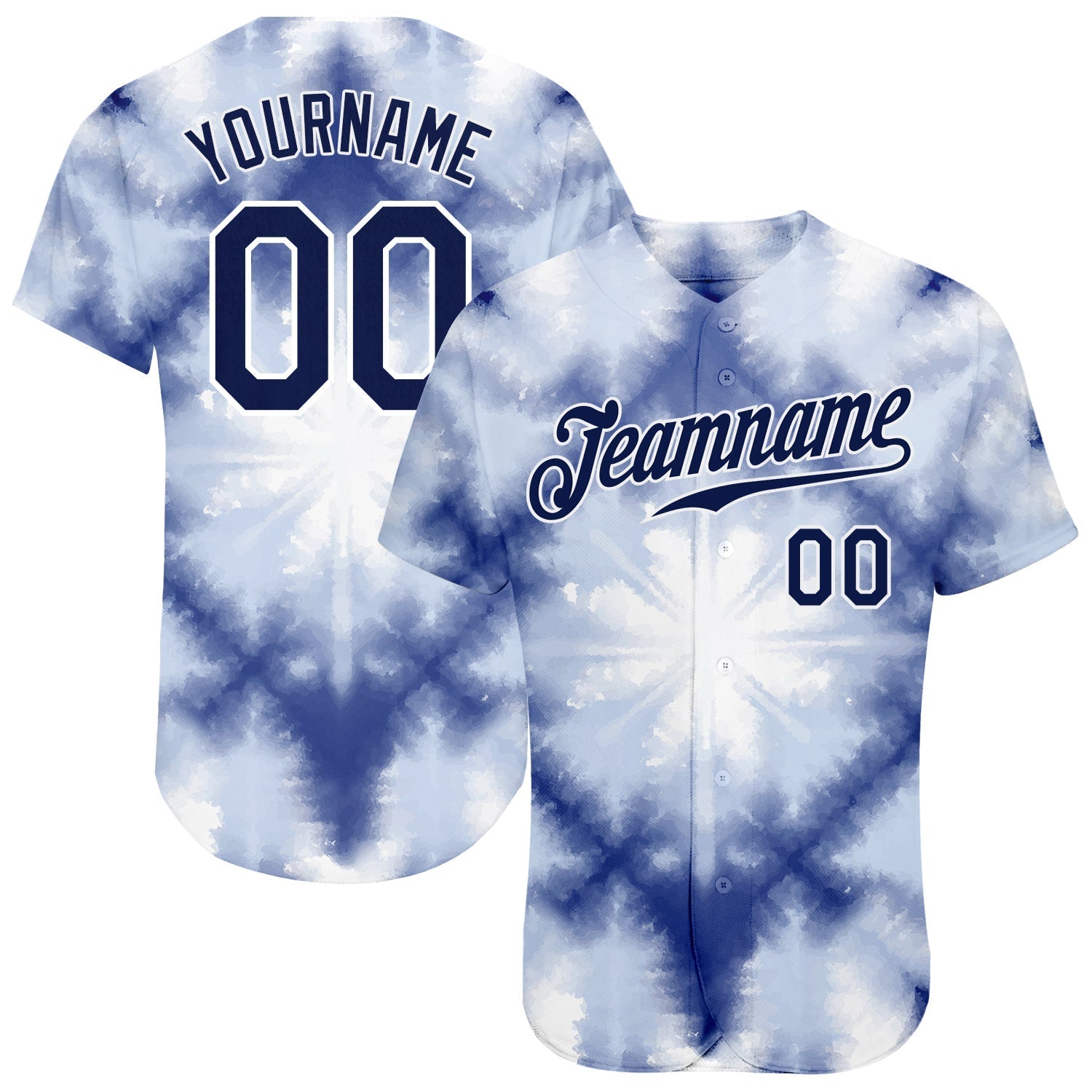 Custom Tie Dye Navy-White 3D Shibori Authentic Baseball Jersey baseball jersey product view 1