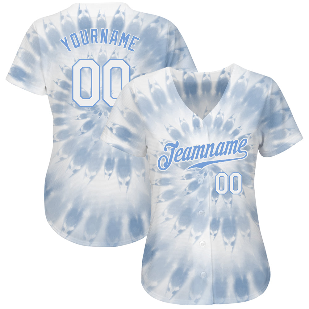 Custom Tie Dye White-Light Blue 3D Watercolor Authentic Baseball Jersey baseball jersey product view 2