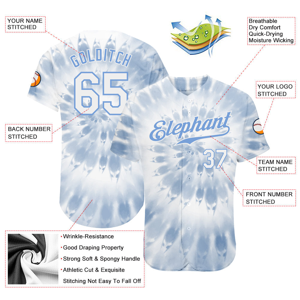 Custom Tie Dye White-Light Blue 3D Watercolor Authentic Baseball Jersey baseball jersey product view 3