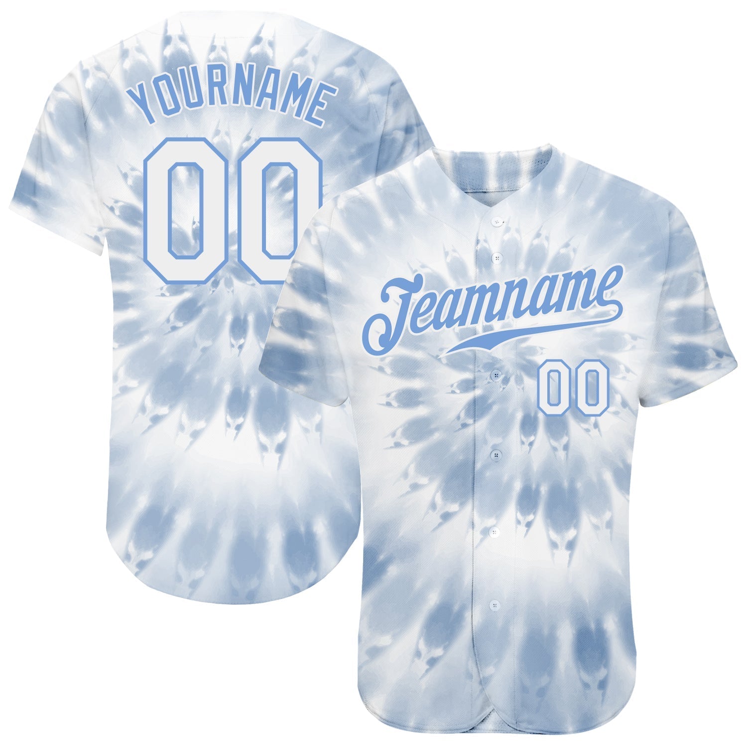Custom Tie Dye White-Light Blue 3D Watercolor Authentic Baseball Jersey baseball jersey product view 1
