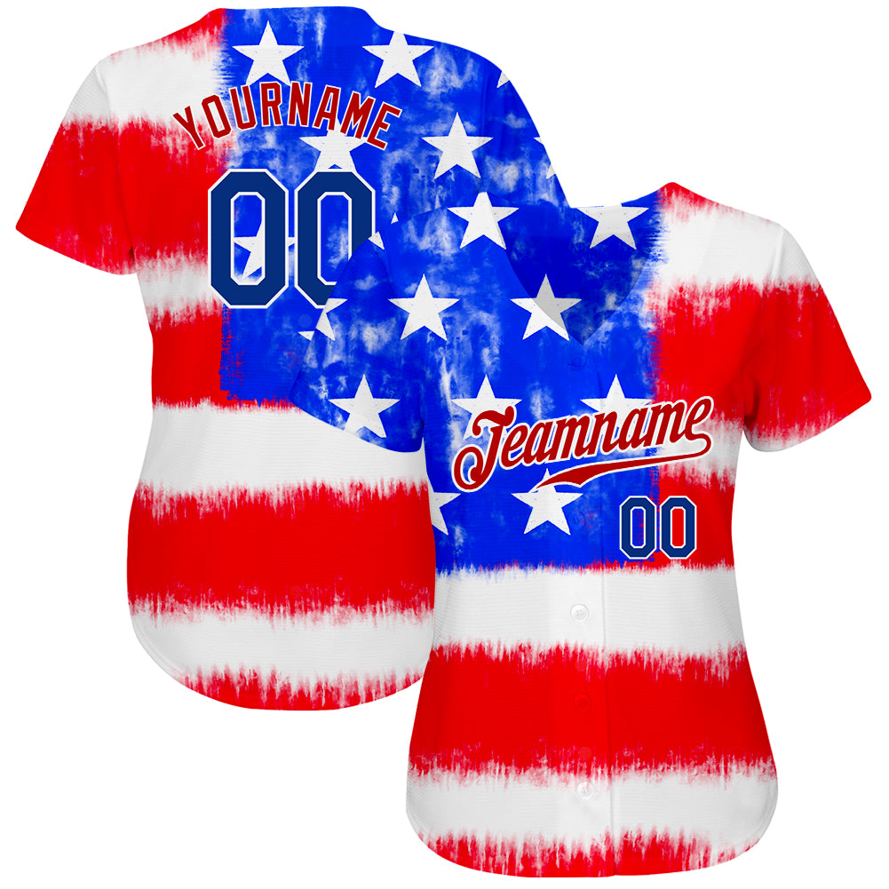 Custom Tie Dye Royal-Red 3D American Flag Authentic Baseball Jersey baseball jersey product view 2