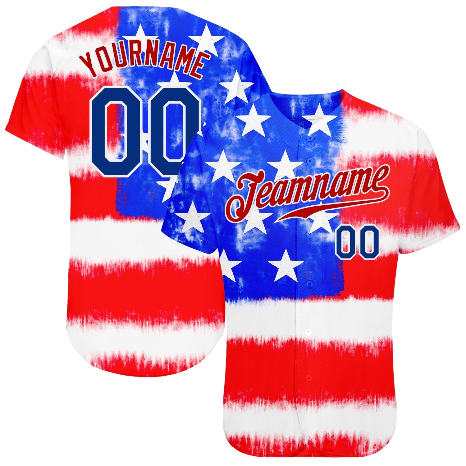Custom Tie Dye Royal-Red 3D American Flag Authentic Baseball Jersey baseball jersey product view 1