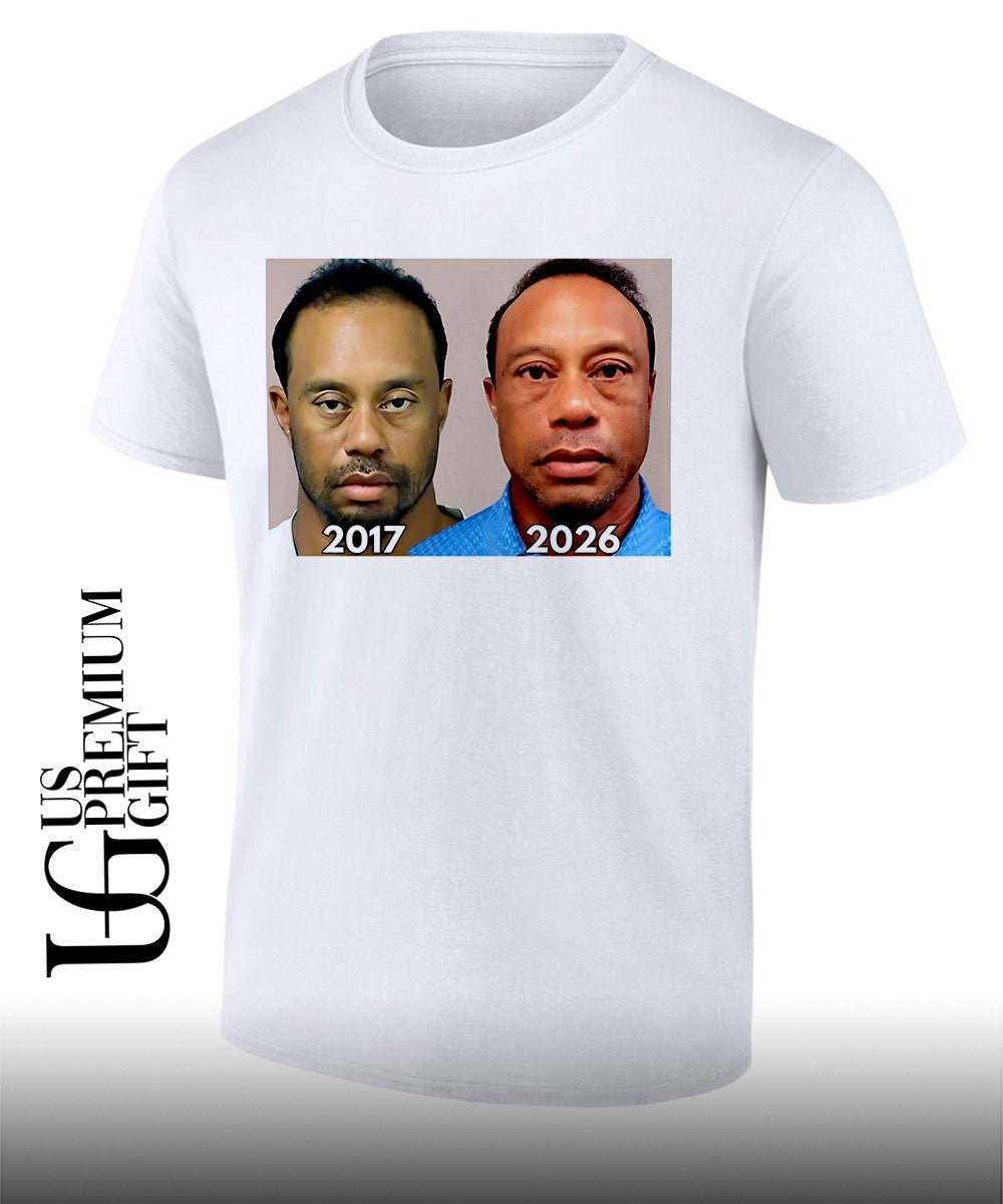 Tiger Woods Mugshot 2017 and 2026 portrait shirt Unisex T-shirt, Sweatshirt, Hoodie, Long Sleeve Tee - T-Shirt, Sweatshirt, Hoodie