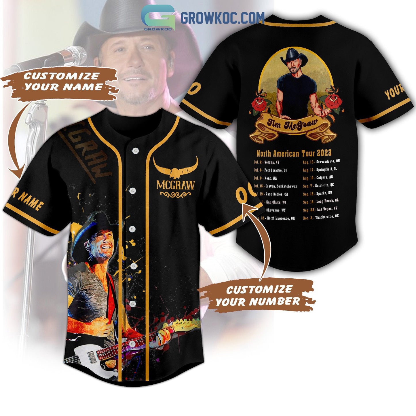Tim McGraw North American Tour 2023 Perzonalized Baseball Jersey baseball jersey product view 1