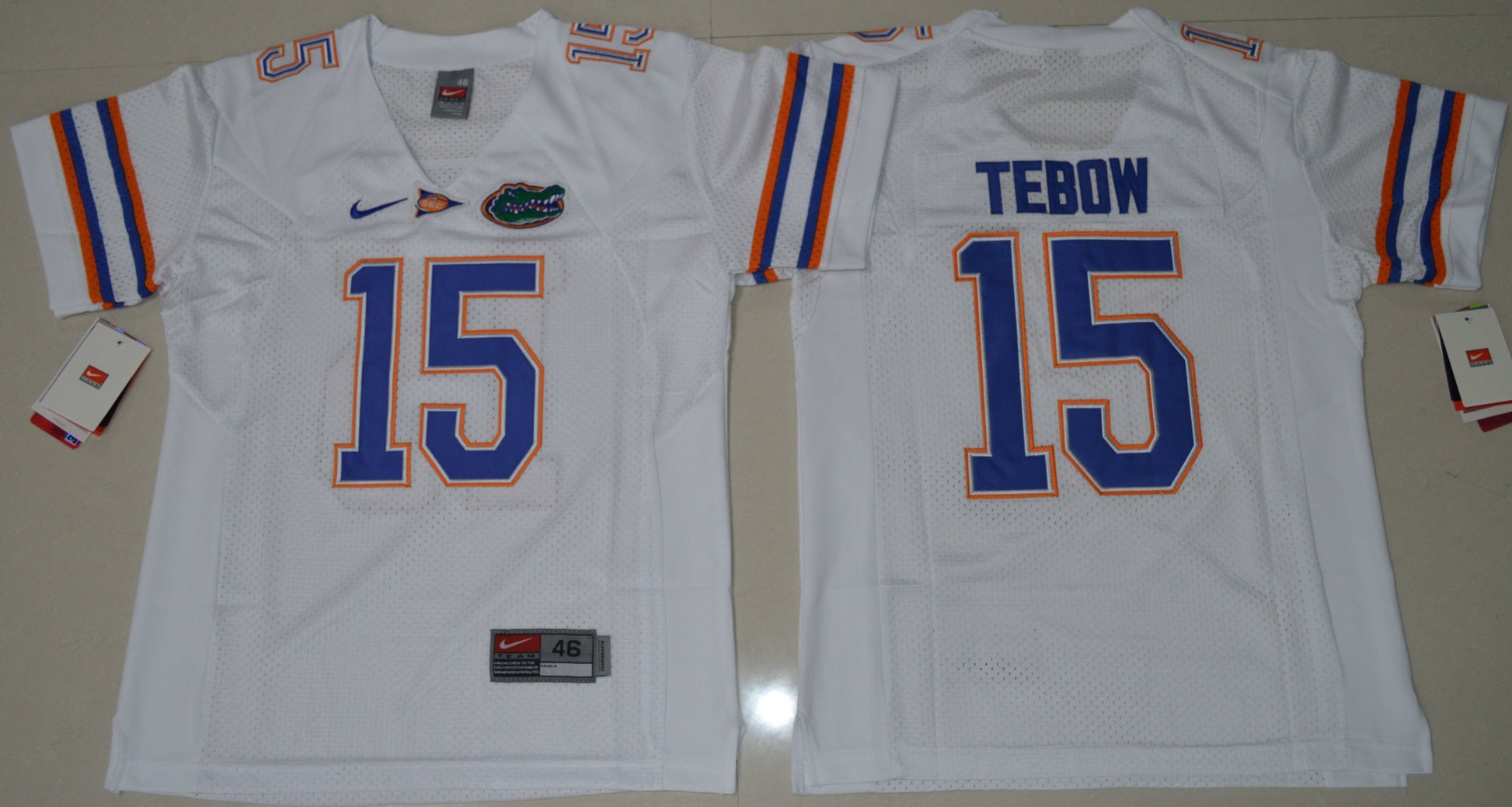 Tim Tebow 15 White Youth College Football Jersey football jersey product view 1