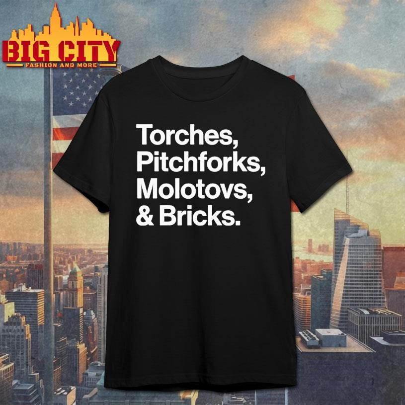 Tom Morello Torches Pitchforks Molotovs And Bricks 2025 World Tour Shirt Unisex T-shirt, Sweatshirt, Hoodie, Long Sleeve Tee - T-Shirt, Sweatshirt, Hoodie