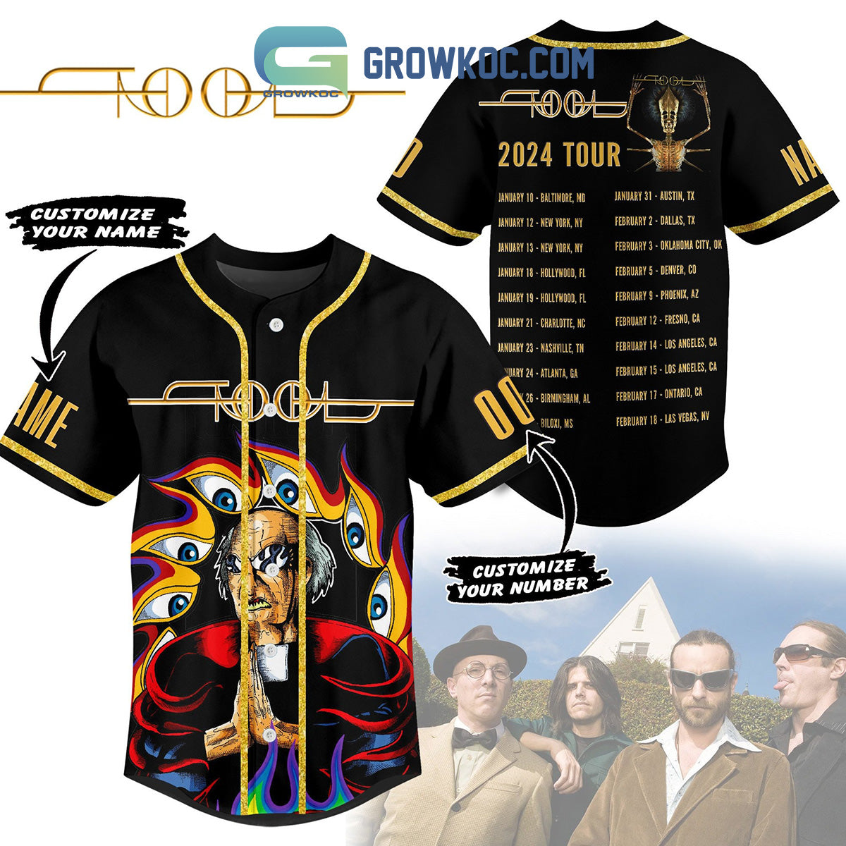 Tool Band 2024 Tour Personalized Baseball Jersey baseball jersey product view 1