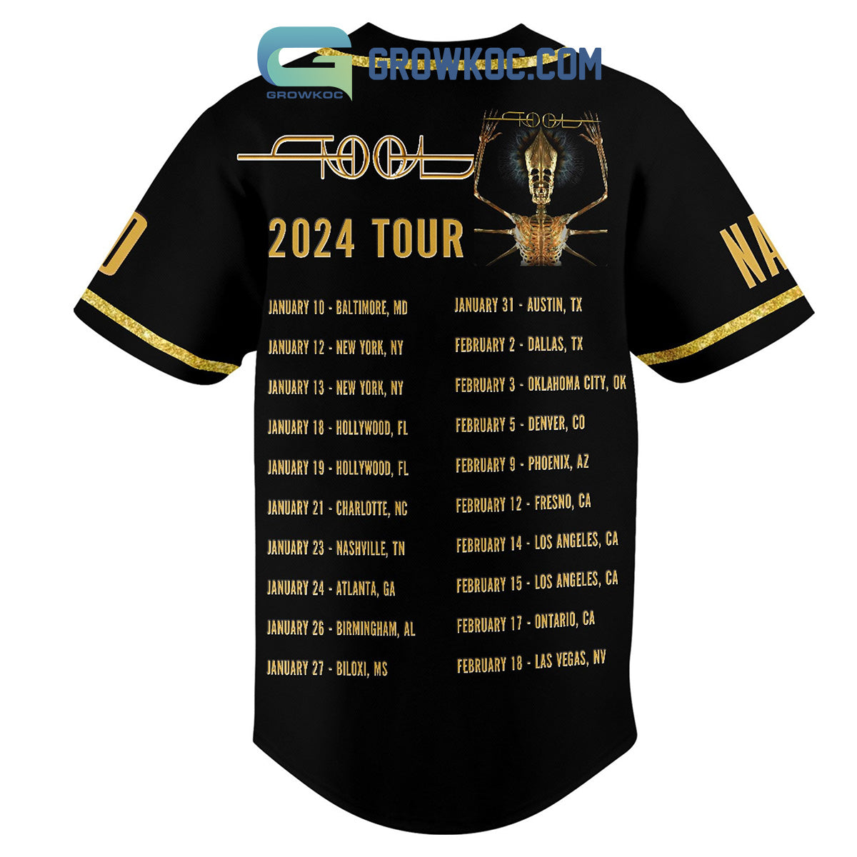 Tool Band 2024 Tour Personalized Baseball Jersey baseball jersey product view 2