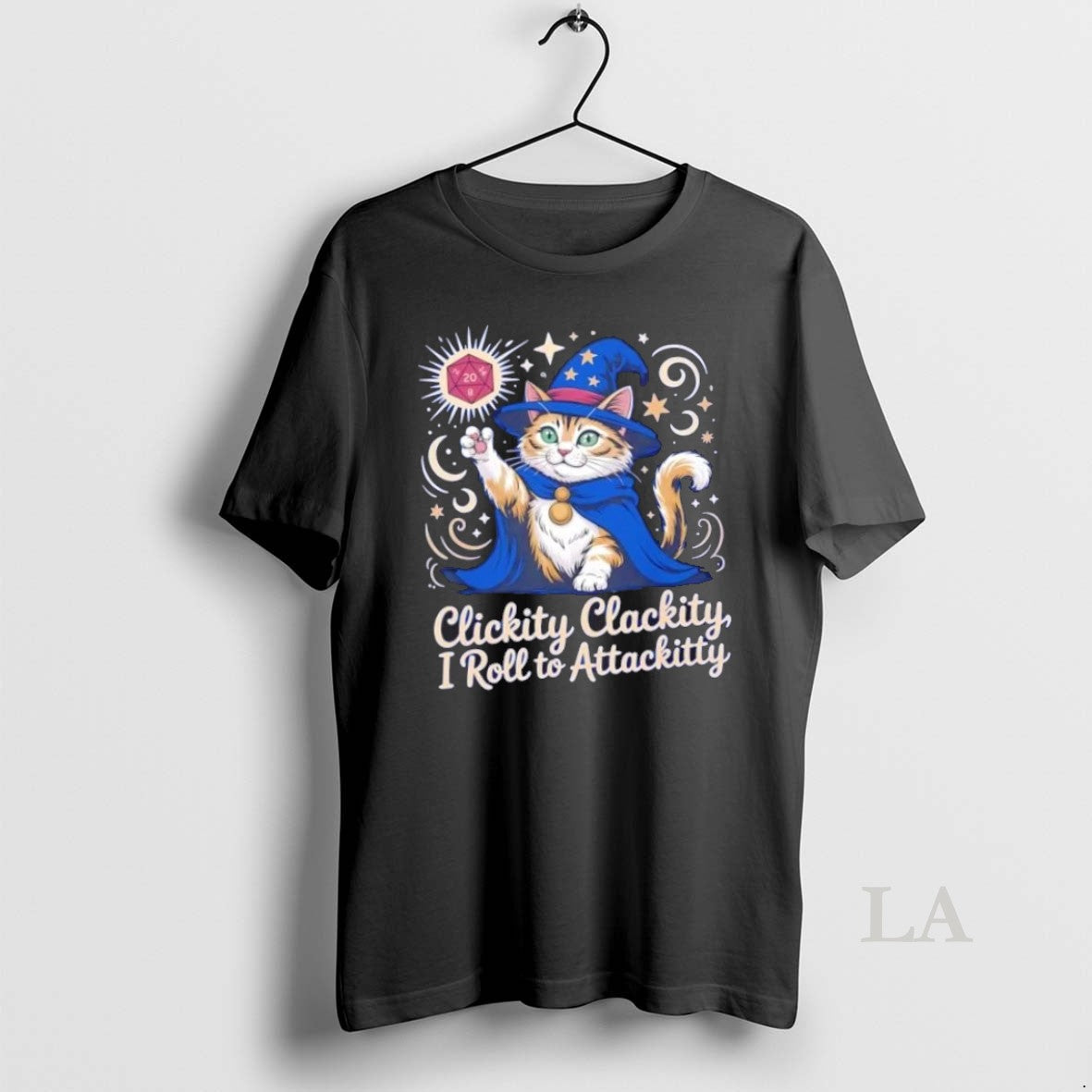 Top Clickity Clackity I Roll To Attackitty Cat Wizard Unisex T-shirt, Sweatshirt, Hoodie, Long Sleeve Tee - T-Shirt, Sweatshirt, Hoodie