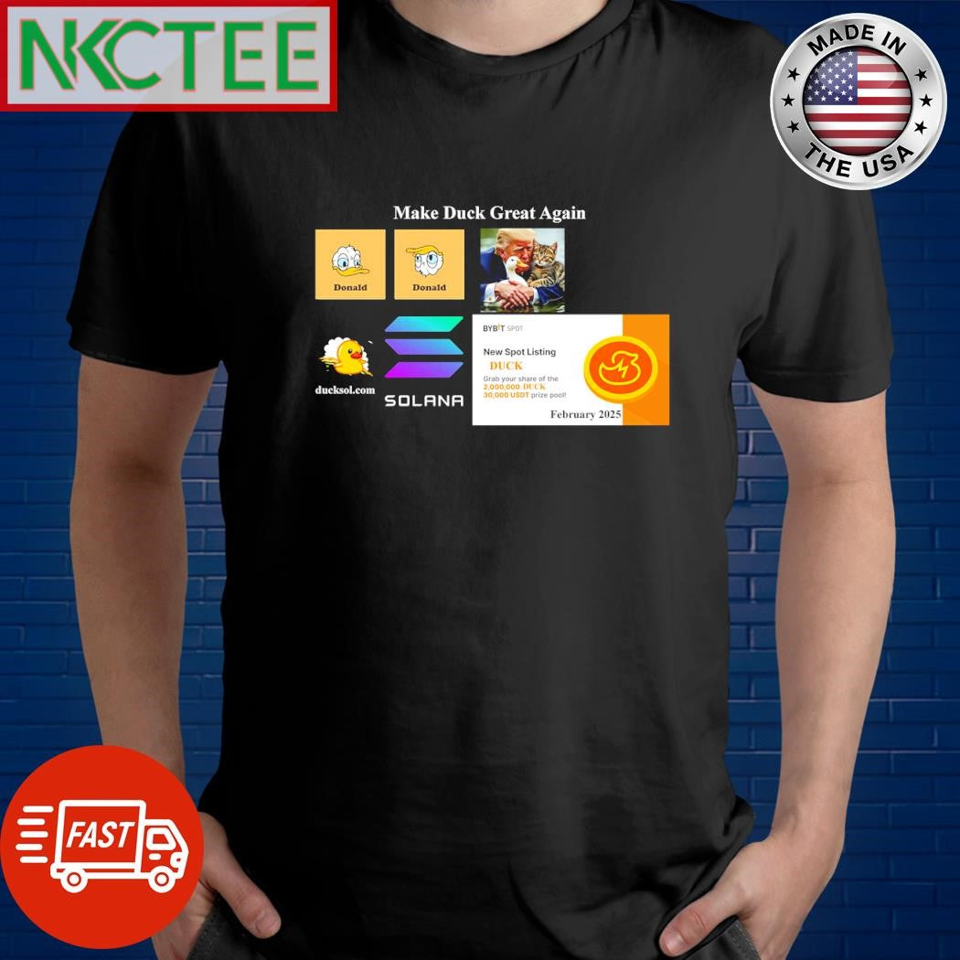 Top Donald Trump and Donald Duck and Binance new listing duck coin and Solana Bybit shirt Unisex T-shirt, Sweatshirt, Hoodie, Long Sleeve Tee - T-Shirt, Sweatshirt, Hoodie
