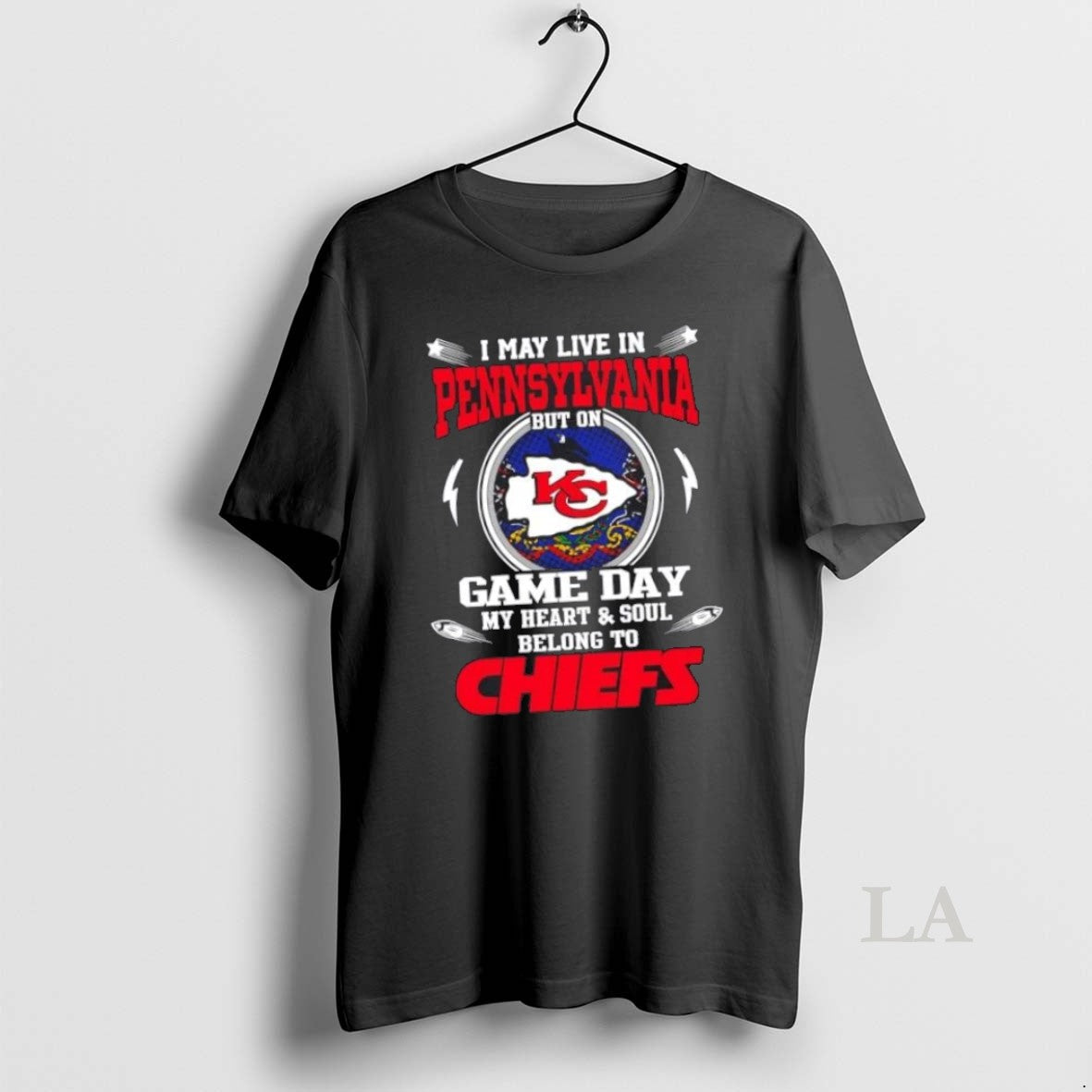 Top I May Live In Pennsylvania But On Game Day My Heart And Soul Belongs Unisex T-shirt, Sweatshirt, Hoodie, Long Sleeve Tee - T-Shirt, Sweatshirt, Hoodie