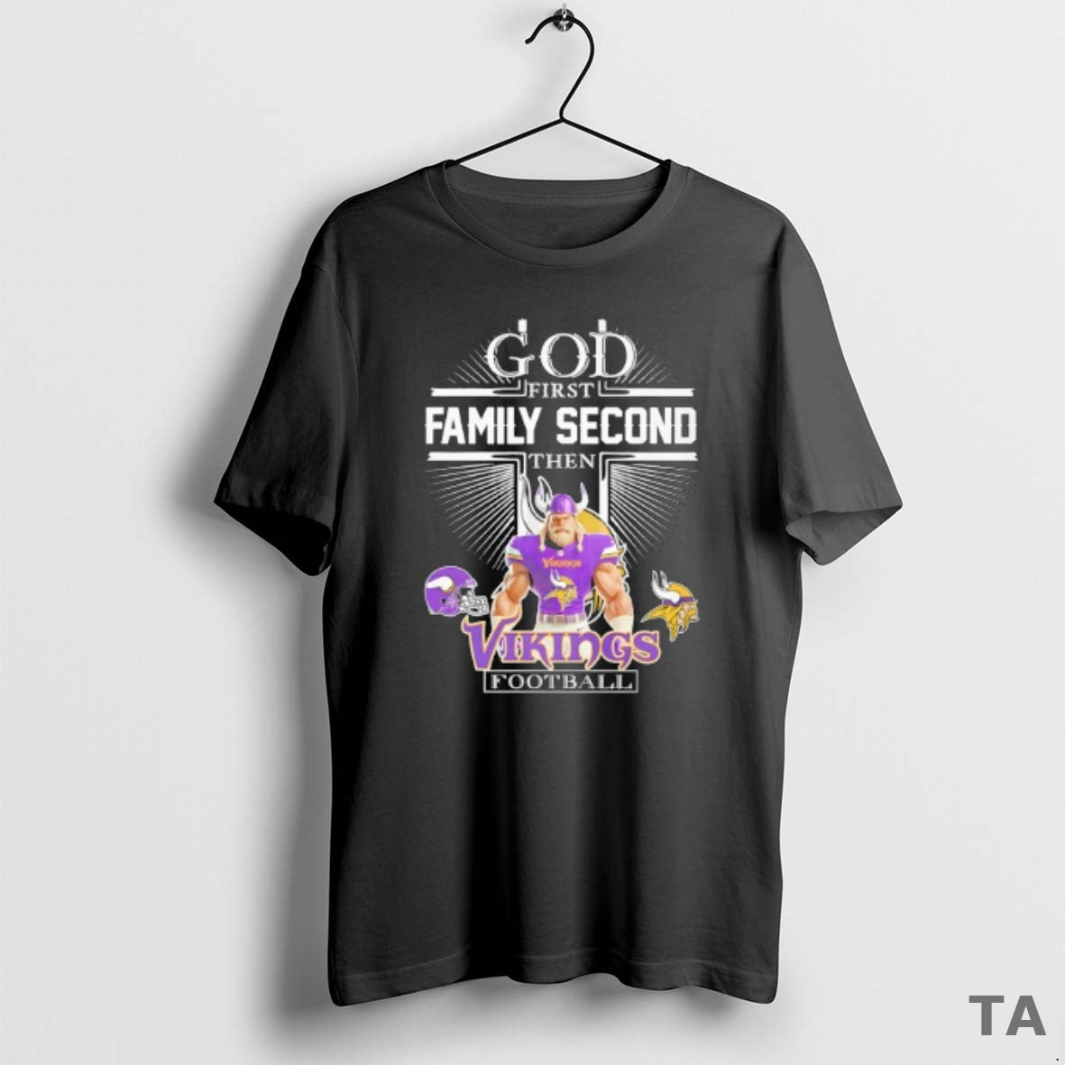 Top Minnesota Vikings Football God First Family Second Then T Shirt Sweater - T-Shirt, Sweatshirt, Hoodie