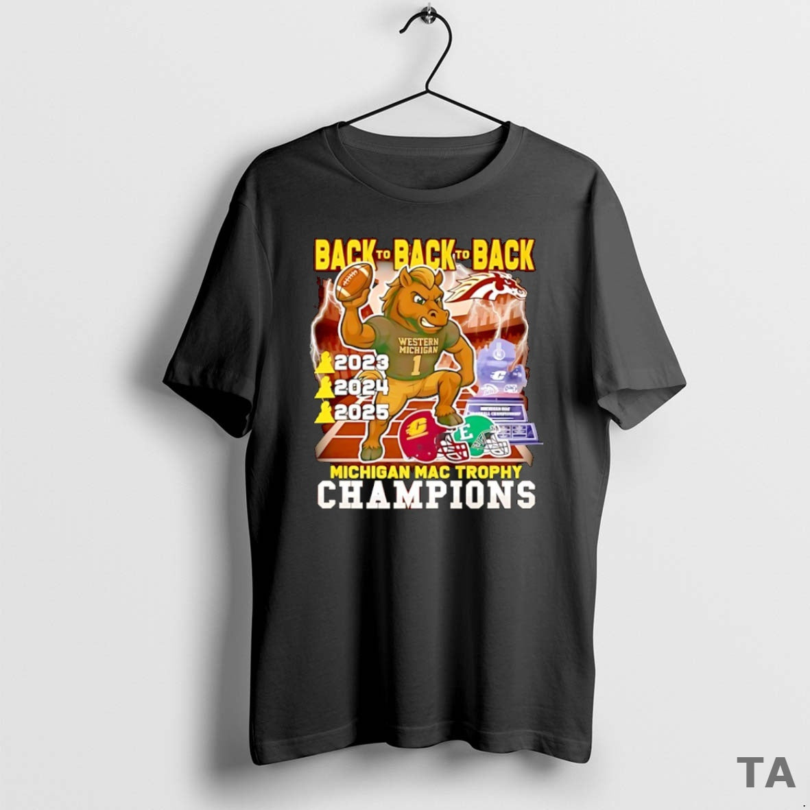 Top Western Michigan Broncos Michigan Mac Trophy Champions 2025 Back2back Mascot T Shirt Sweater - T-Shirt, Sweatshirt, Hoodie