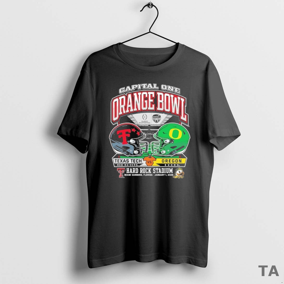 Top Oregon Vs Texas Tech 2026 Capital One Orange Bowl Dueling Helmets January 1 Hard - T-Shirt, Sweatshirt, Hoodie