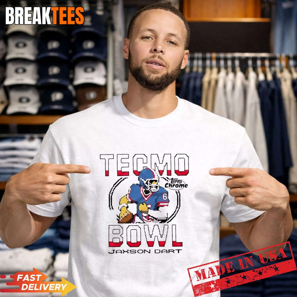 Topps Chrome x Tecmo Bowl New York Giants Jaxson Dart T-Shirt Unisex T-shirt, Sweatshirt, Hoodie, Long Sleeve Tee - T-Shirt, Sweatshirt, Hoodie