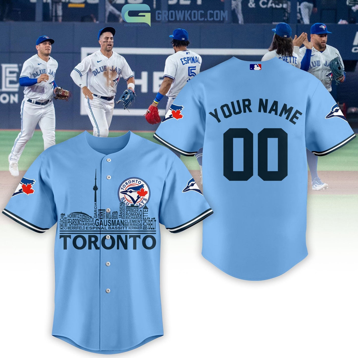 Toronto Blue Jays City Champions With Best Team Light Blue Design Personalized Baseball Jersey baseball jersey product view 1