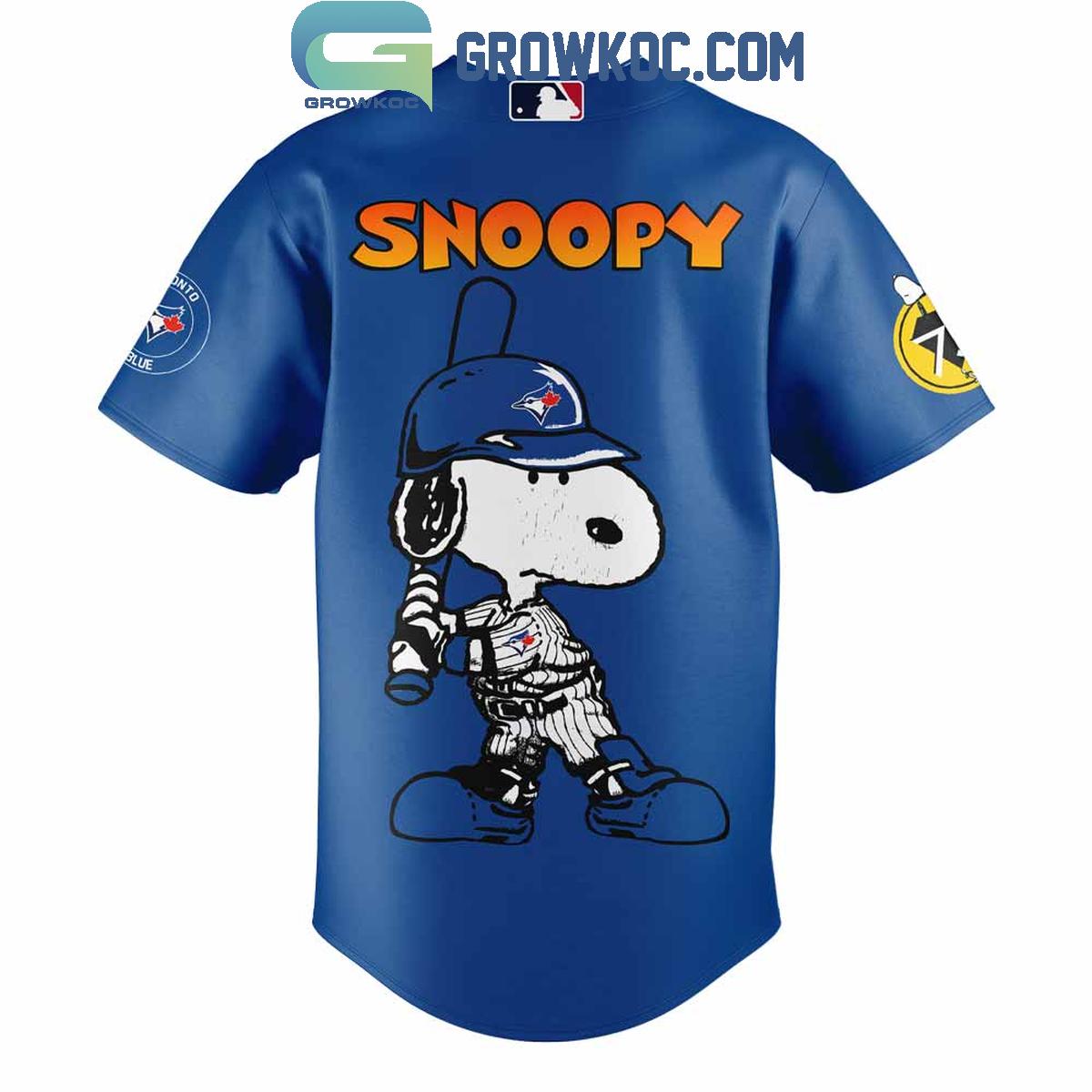 Toronto Blue Jays Happiness Is 75 Years Of Peanuts Baseball Jersey baseball jersey product view 3