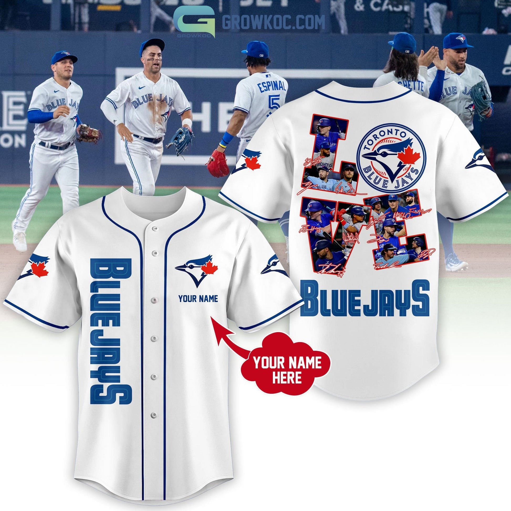 Toronto Blue Jays Love Team Personalized Baseball Jersey baseball jersey product view 1