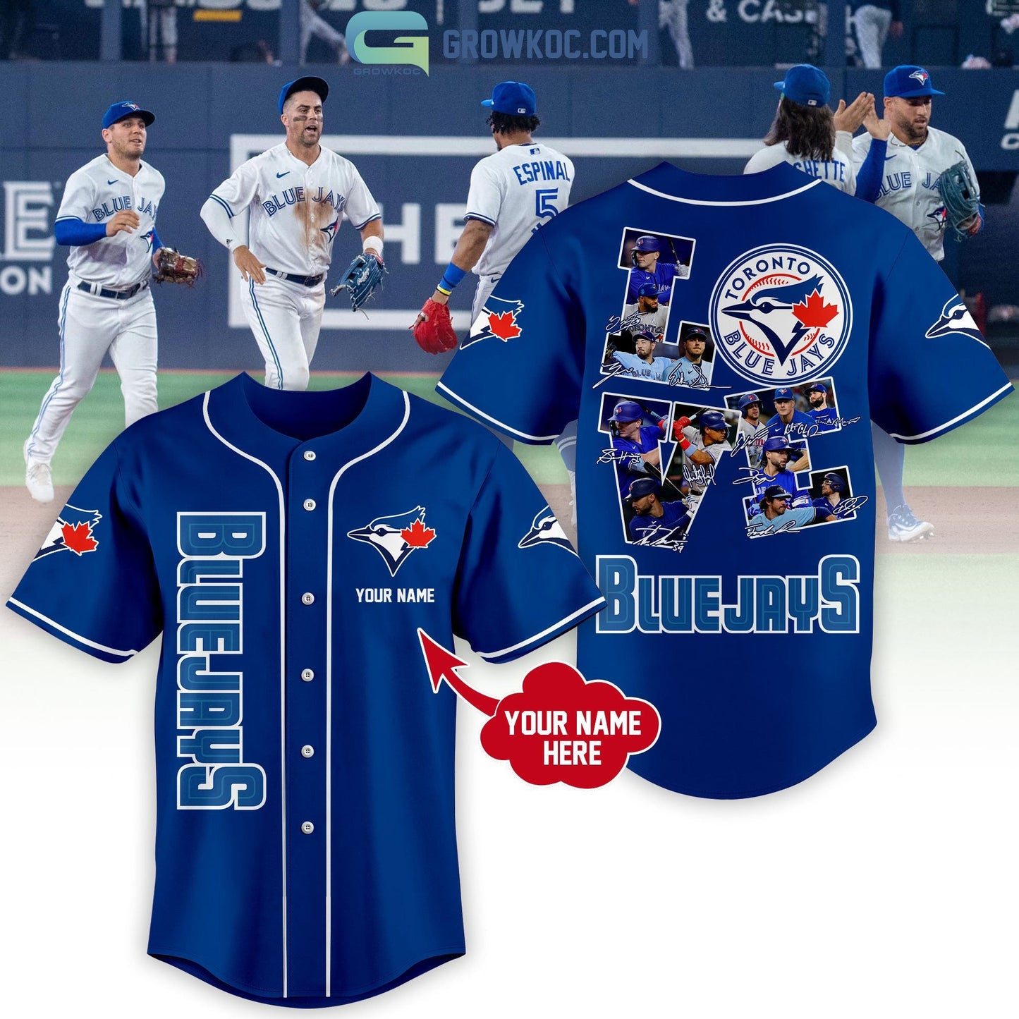 Toronto Blue Jays Love Team Personalized Blue Deisgn Baseball Jersey baseball jersey product view 1