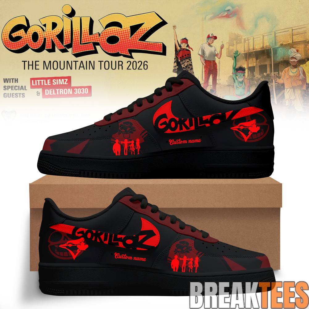 Toronto Blue Jays x Gorillaz The Mountain Tour 2026 North America Custom Air Force 1 Unisex T-shirt, Sweatshirt, Hoodie, Long Sleeve Tee - T-Shirt, Sweatshirt, Hoodie