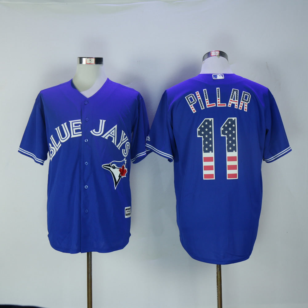 Toronto Blue Jays #11 Kevin Pillar Blue Jays 11 Blue Fan USA Flag Baseball Jersey baseball jersey product view 1
