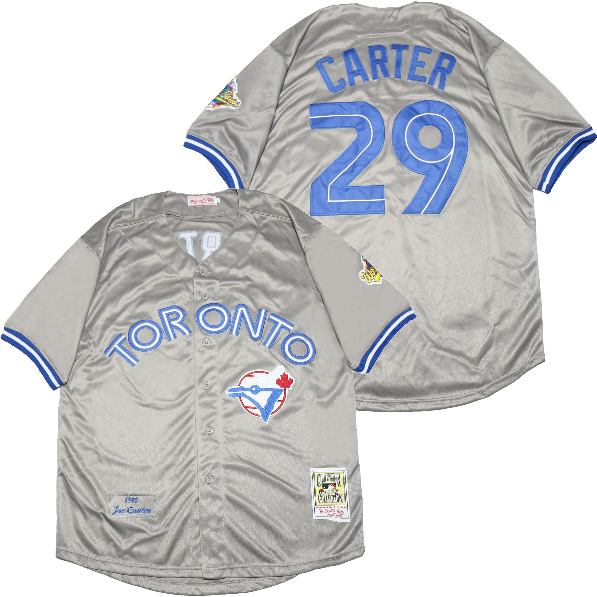 Toronto Blue Jays #29 Joe Carter Blue Jays 29 Gray 1992 Retro Baseball Jersey baseball jersey product view 1